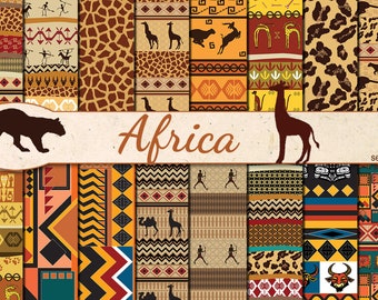 Digital African Ethnic Seamless Paper Pack, 16 tribal printable Scrapbooking papers, africa Digital Collage, Instant Download, set 30