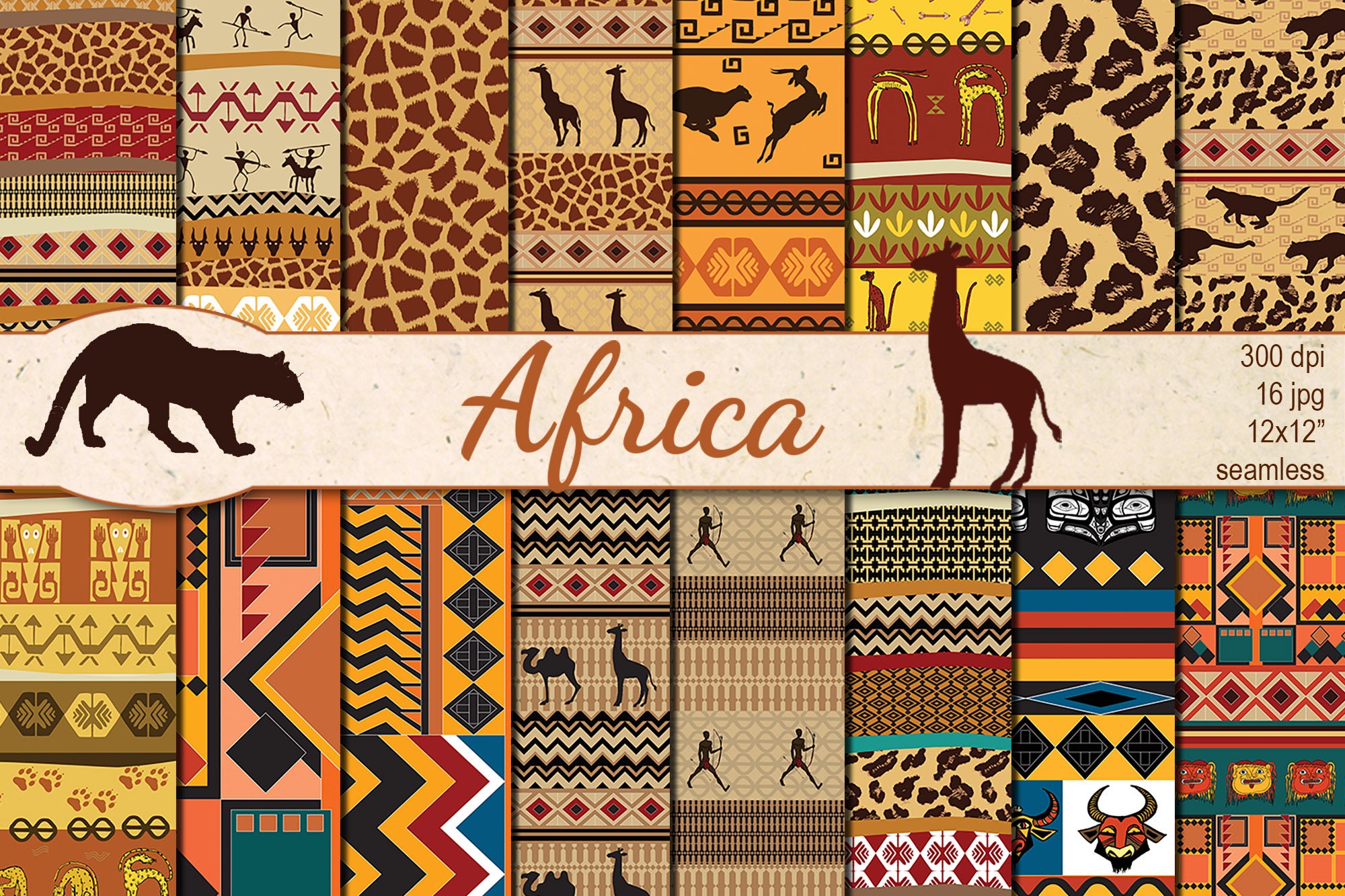 Digital African Ethnic Seamless Paper Pack 16 Tribal Printable 