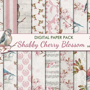 Digitale Shabby Kirschblüten Seamless Paper Pack, 16 druckbare Scrapbooking Papiere, Floral Vintage, Decoupage, Instant Download, set 448