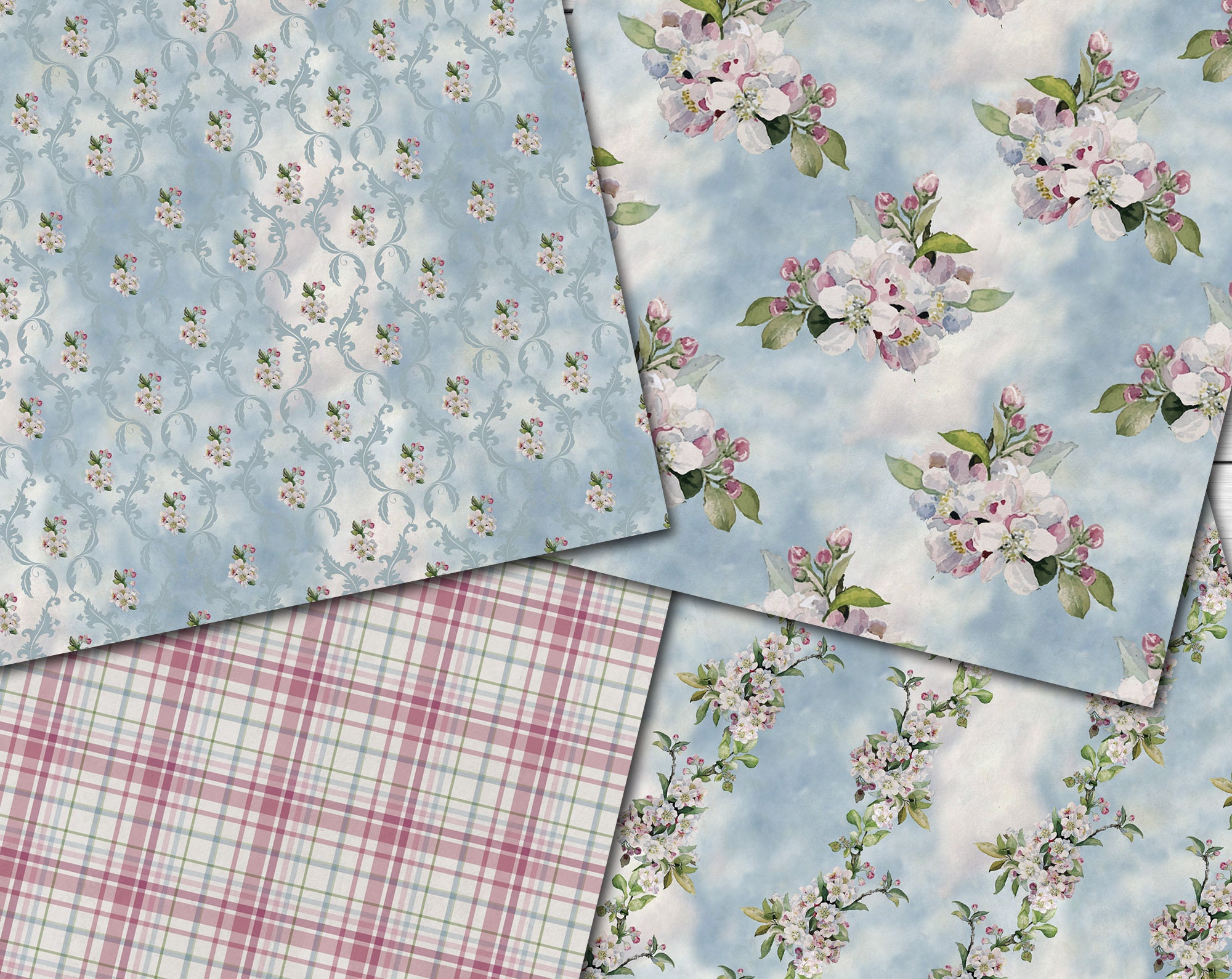 Digital Spring Blossom Seamless Paper Pack, 16 Printable Scrapbooking ...