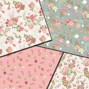 Digital Shabby Chic Pink Roses Seamless Paper Pack, 16 Printable ...