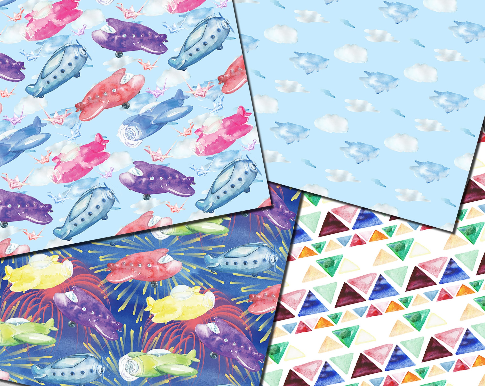 Digital Kid's Airplanes Paper Pack, 16 Printable Digital Scrapbooking ...