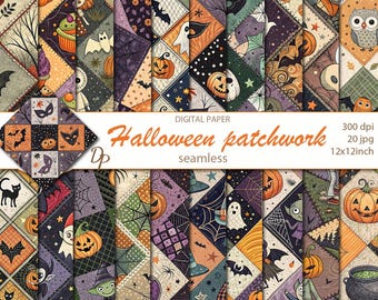 Digitale Halloween Patchwork Muster, 20 druckbare Feiertagsmuster für Scrapbooking, Quilting Collage, Instant Download, Set-477