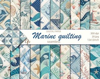 Papeles acolchados marinos digitales sin costuras, 20 patrones imprimibles de scrapbooking de acuarela, collage náutico, descarga instantánea, juego de 145