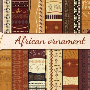 Digital African Ornament Seamless Paper Pack, 16 printable Scrapbooking papers, africa Digital Collage,  Instant Download, set 163