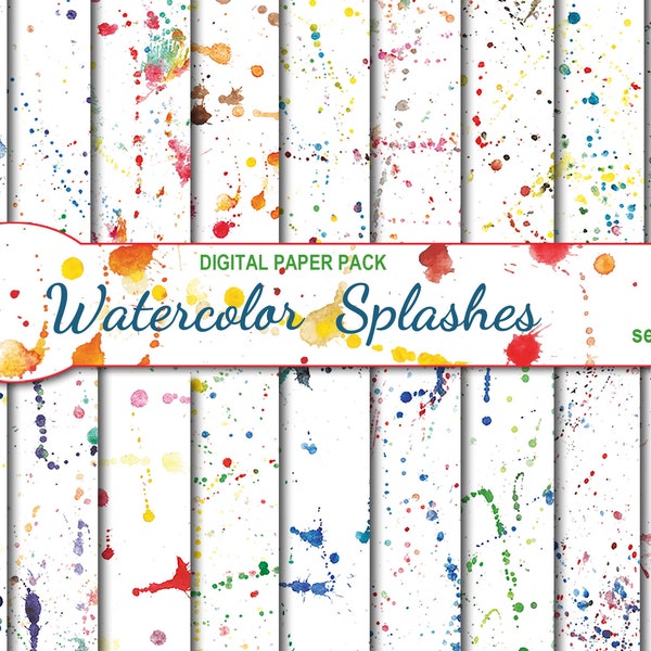 Digital Watercolor Splashes Seamless Paper Pack, 18 printable Digital Scrapbooking papers, abstract Collage, Instant Download, set 342