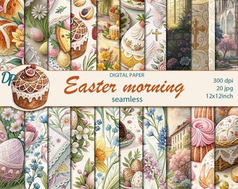 Papeles digitales de Pascua, 20 patrones de scrapbooking imprimibles, collage de acuarela de panadería de Pascua, descarga instantánea, set 323