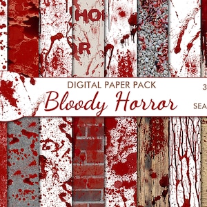Digital Bloody Horror naadloze Paper Pack, 16 afdrukbare digitale scrapbookpapier, Halloween digitale collage, Instant Download, set 203