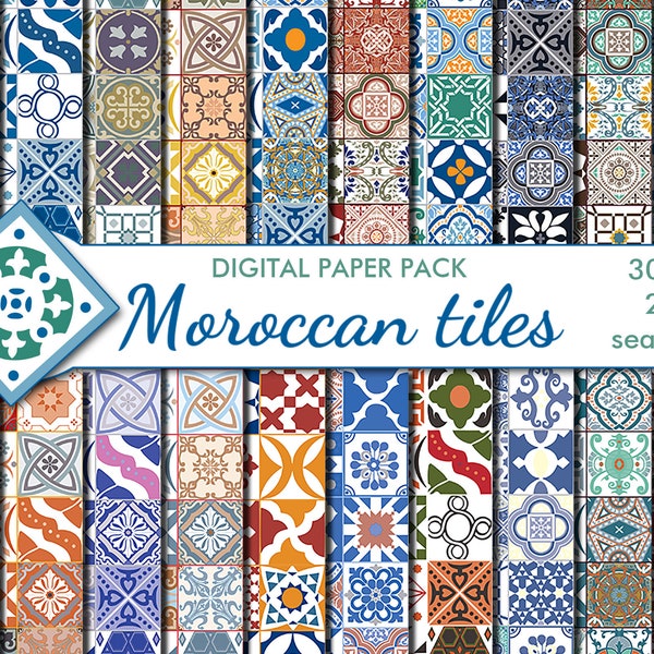 Digital Moroccan tiles Ethnic Seamless Paper Pack, 20 printable Scrapbooking papers, morocco Digital Collage, Instant Download, set 205