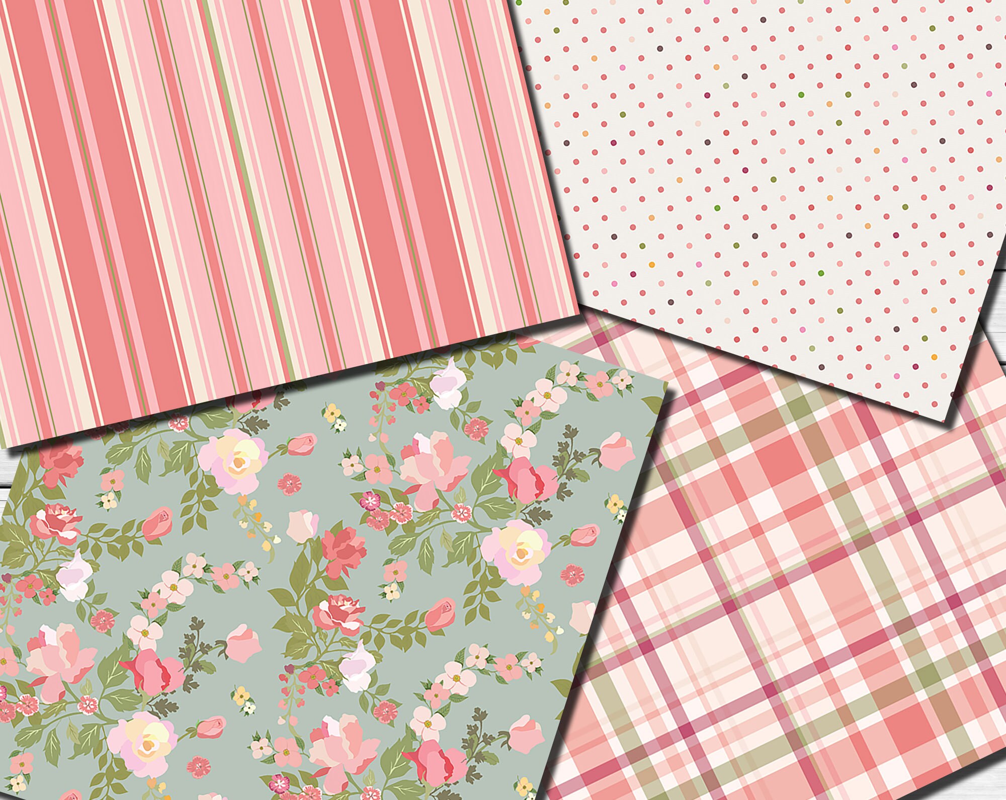 Digital Shabby Chic Pink Roses Seamless Paper Pack, 16 Printable ...