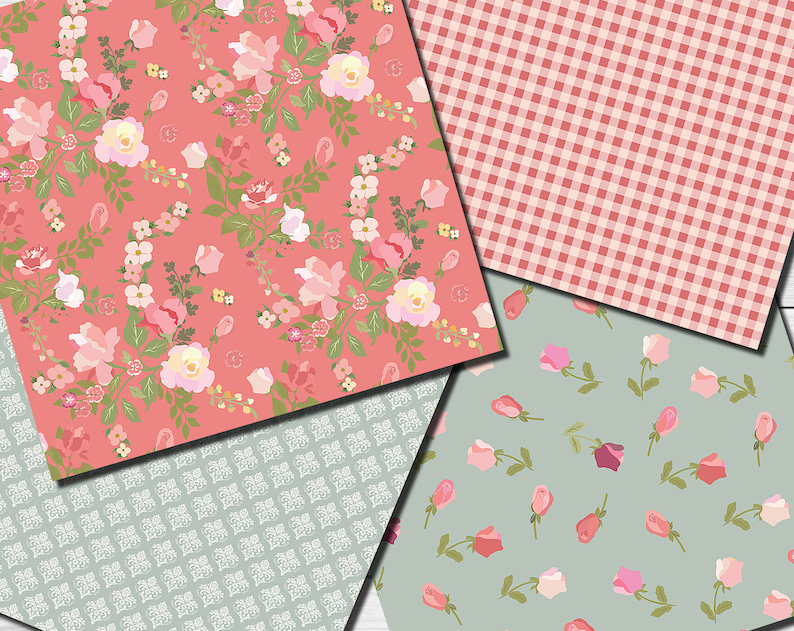 Digital Shabby Chic Pink Roses Seamless Paper Pack, 16 Printable ...