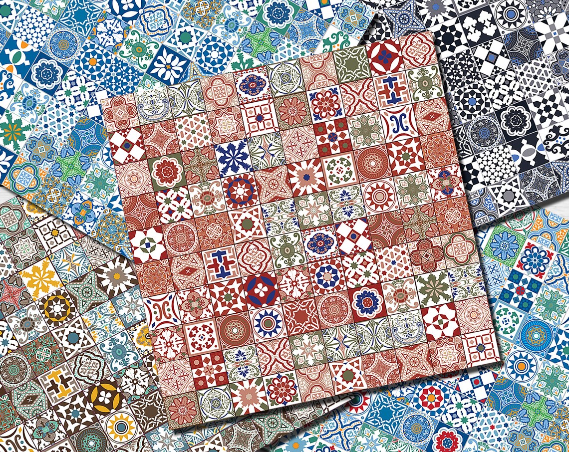 Digital Moroccan Tiles Ethnic Seamless Paper Pack, 20 Printable ...