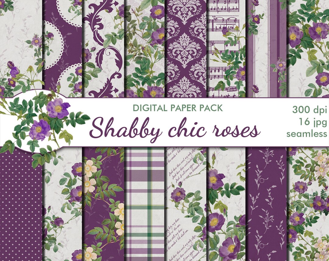 Digital Shabby Chic Roses Seamless Paper Pack, 16 Printable ...