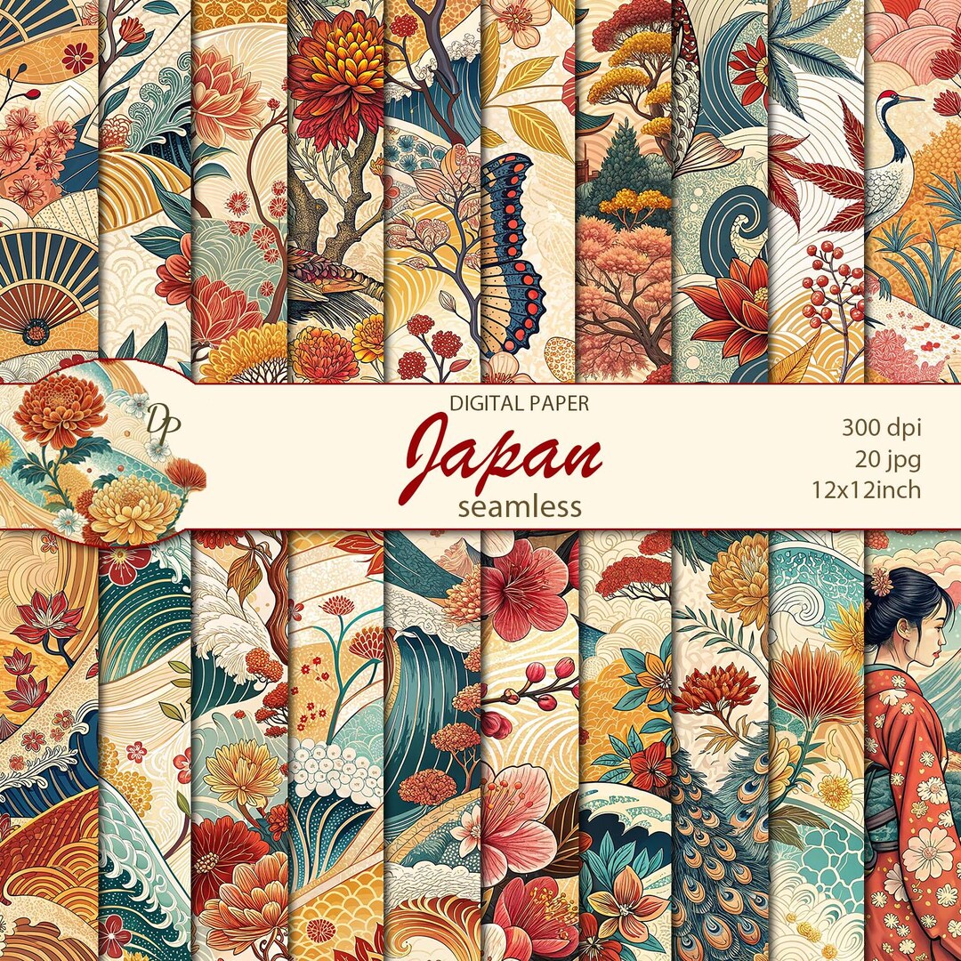 Digital Japan Seamless Papers, 20 Japanese Printable Patterns, Instant ...