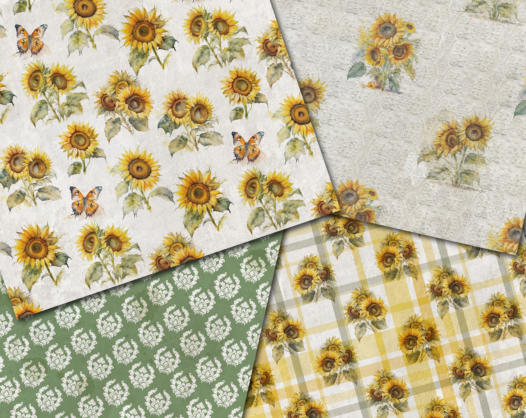 Digital Vintage Sunflowers Paper Pack, 20 Printable Wooden and Linen ...