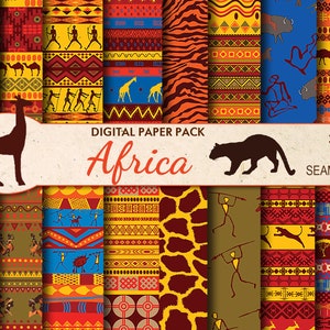 Digital African Ethnic Seamless Paper Pack, 16 carte Scrapbooking stampabili tribali, africa Digital Collage, Download istantaneo, set 13