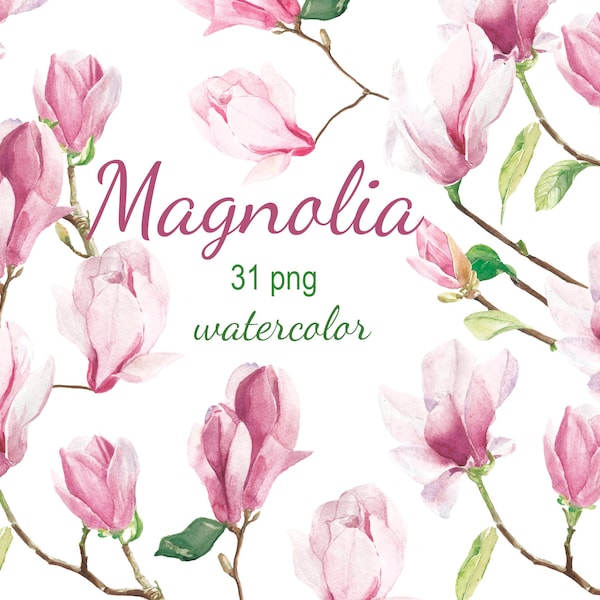 Digital Watercolor Magnolia Blossom Clipart, printable Digital Scrapbooking, blossom Clip art, Digital Collage, Instant Download, clip 104