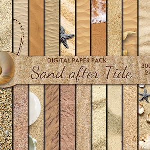 Paquete de papel de lija digital, 24 papeles de scrapbooking digital imprimibles, collage digital fotorrealista, imágenes prediseñadas de playa, descarga instantánea, juego de 29
