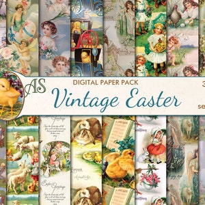Digitales Vintage Ostern Seamless Paper Pack, 16 druckbare Scrapbooking Papiere, Ostern Digital Collage, Sofort Download, set 170