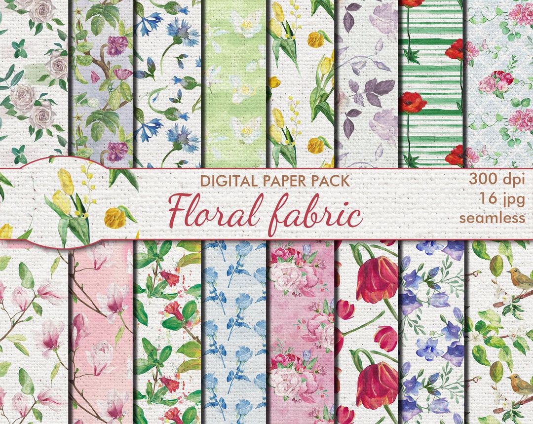 Digital Floral Fabric Seamless Paper Pack, 16 Printable Scrapbooking ...