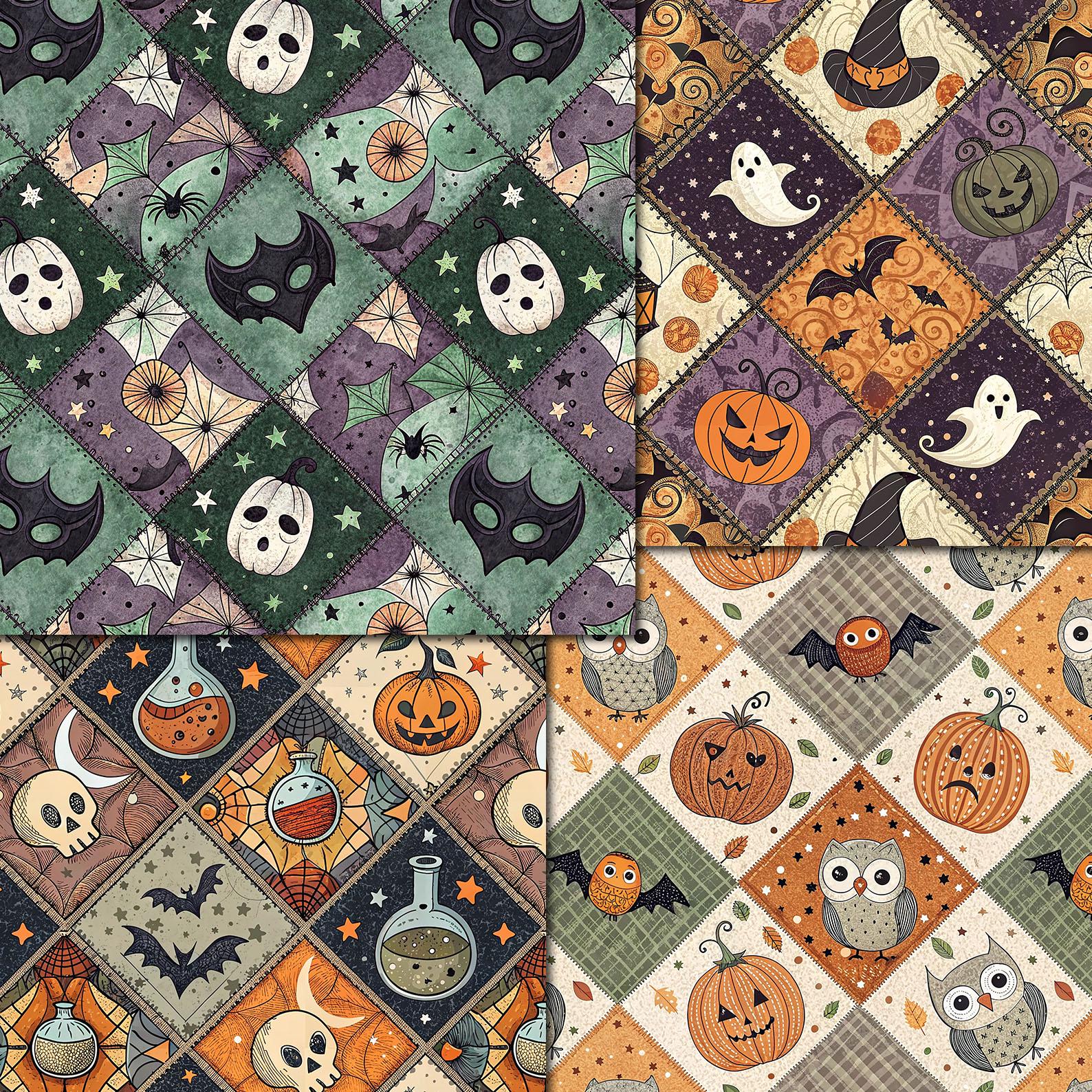 Digital Halloween Patchwork Seamless Papers, 20 Holiday Printable ...
