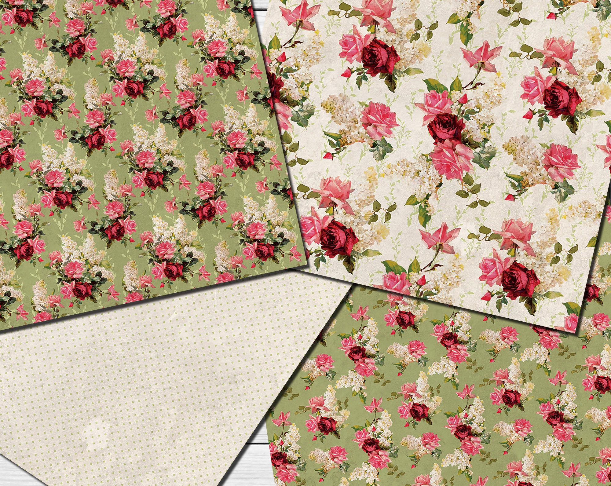 Digital Shabby Chic Pink Roses Seamless Paper Pack, 16 Printable ...