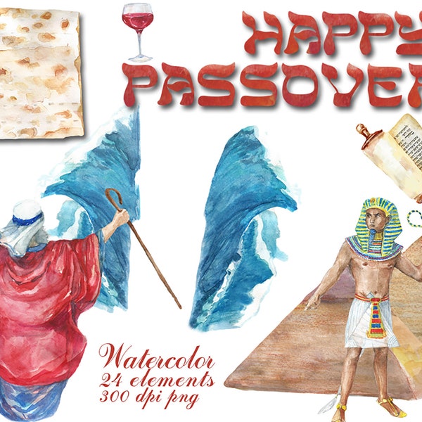 Digital Happy Passover Watercolor clipart for scrapbooking,  Papercrafts, Decor, cards, Instant Download, clip 80