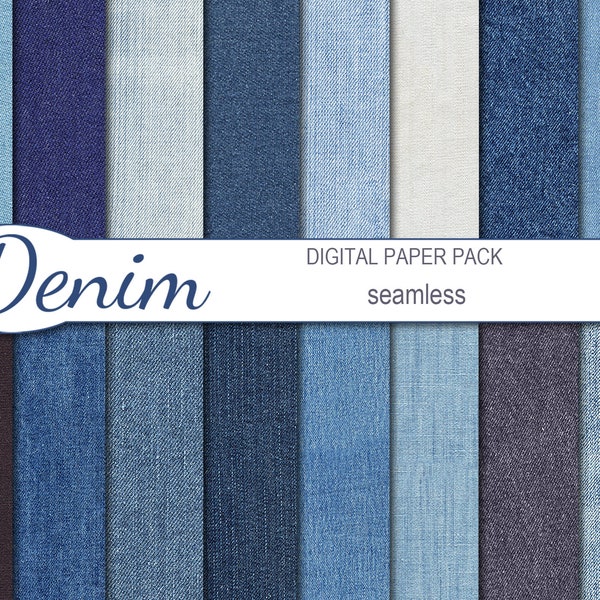 Digital Denim Seamless Paper Pack, 16 druckbare Scrapbooking Papiere, Jeans Digital Collage, Stoff, Sofort Download, Set 54