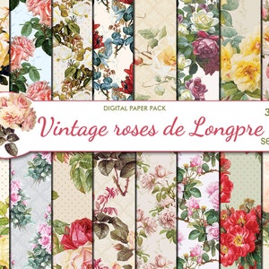 Digital Vintage  Roses  de Longpre seamless Paper Pack, 16 printable papers, shabby chic roses, Instant Download, set 389