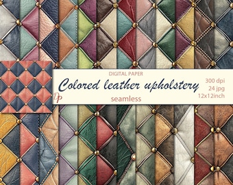 Papéis digitais de luxo para estofamento em couro, sem emendas, 24 padrões imprimíveis para scrapbooking, textura de couro colorida, Download instantâneo, conjunto 152