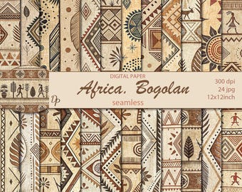 Papéis digitais africanos bogolan sem emendas, 24 padrões tribais de tecido de lama para imprimir, Download instantâneo, conjunto 162