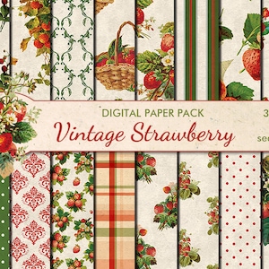 Digital Vintage Shabby Chic Strawberry Seamless  Papers, 16 printable Scrapbooking papers, distress floral papers, Instant Download, set 370