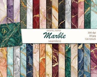 Papéis de mármore de luxo digitais sem costura, 30 padrões de scrapbooking para impressão, textura marmorizada com ouro, download instantâneo, conjunto 507