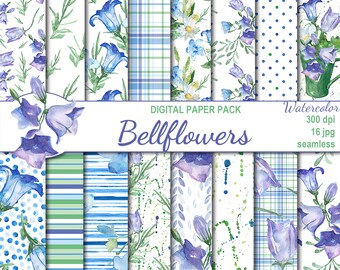 Pacote de papel sem emenda de flores de aquarela digital, 16 papéis de scrapbooking digital para impressão, colagem floral, download instantâneo, conjunto 369