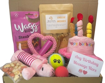 Hundegeburtstags-Geschenkkorb, Hundekorb, Hundegeschenkbox, Hundegeschenke, Hundeleckereien. Hund Geburtstagsgeschenk, Hund Geschenk. Hunde Erster Geburtstag, Hundespielzeug,