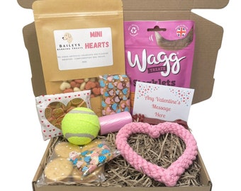 Love themed  Dog Gift Hamper &  Treats and Toys Hampers, Dog Hamper, Dog Gift Box, Dog Gifts, Dog Treats. Valentines Gift, Dog present.