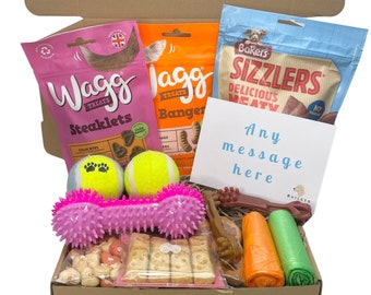 Dog Treat & Dog Toy Gift Box Hamper Medium,  Dog treat box, dog treats box, gifts for dogs, gift for dogs, dog birthday gift