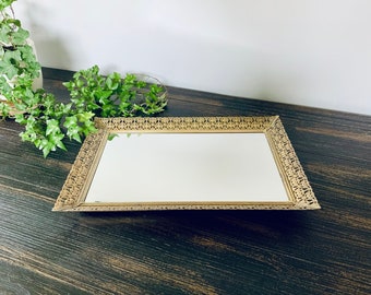 Vintage Brass Vanity Tray or Wall Mirror, Rectangular Shape
