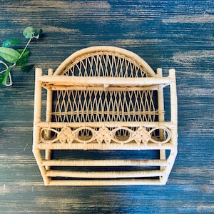 Vintage Wicker 2 Tier Hanging Shelf with Hanging Bars