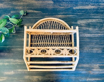 Vintage Wicker 2 Tier Hanging Shelf with Hanging Bars