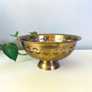 Vintage Brass Pedestal Bowl with Cut Out Design