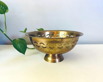 Vintage Brass Pedestal Bowl with Cut Out Design