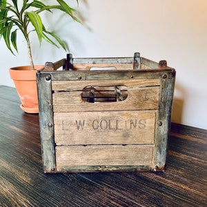 Vintage Milk Crate, LW Collins, Wood and Metal - Etsy