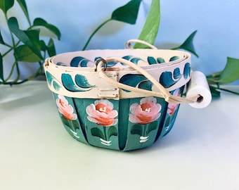 Small Hand Painted Floral Basket with Handle and Liner