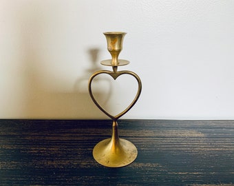 Vintage Brass Candlestick Holder, Heart Shape