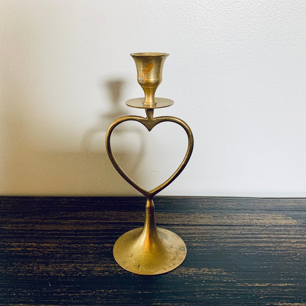 Vintage Brass Candlestick Holder, Heart Shape