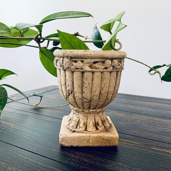 Small Vintage Ornate Stone Planter Pot