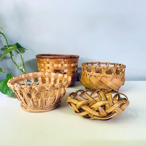Set of 4 Vintage Trinket Baskets, Small Decorative Baskets