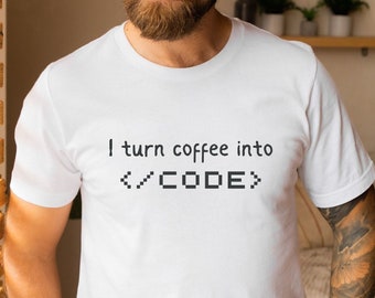 Coffee Into Code Tee Programador de código divertido Camiseta de TI Hombres Mujeres Damas Papá Regalo Geek Nerd Present Coder Computer Science Tech Developer