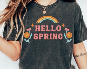 Hello Spring Shirt, Spring Season T-shirt, Cute Spring Tee for Mom, Gift for Mom, Gift for Women, Gift for Spring Lover, Hello Easter Shirt